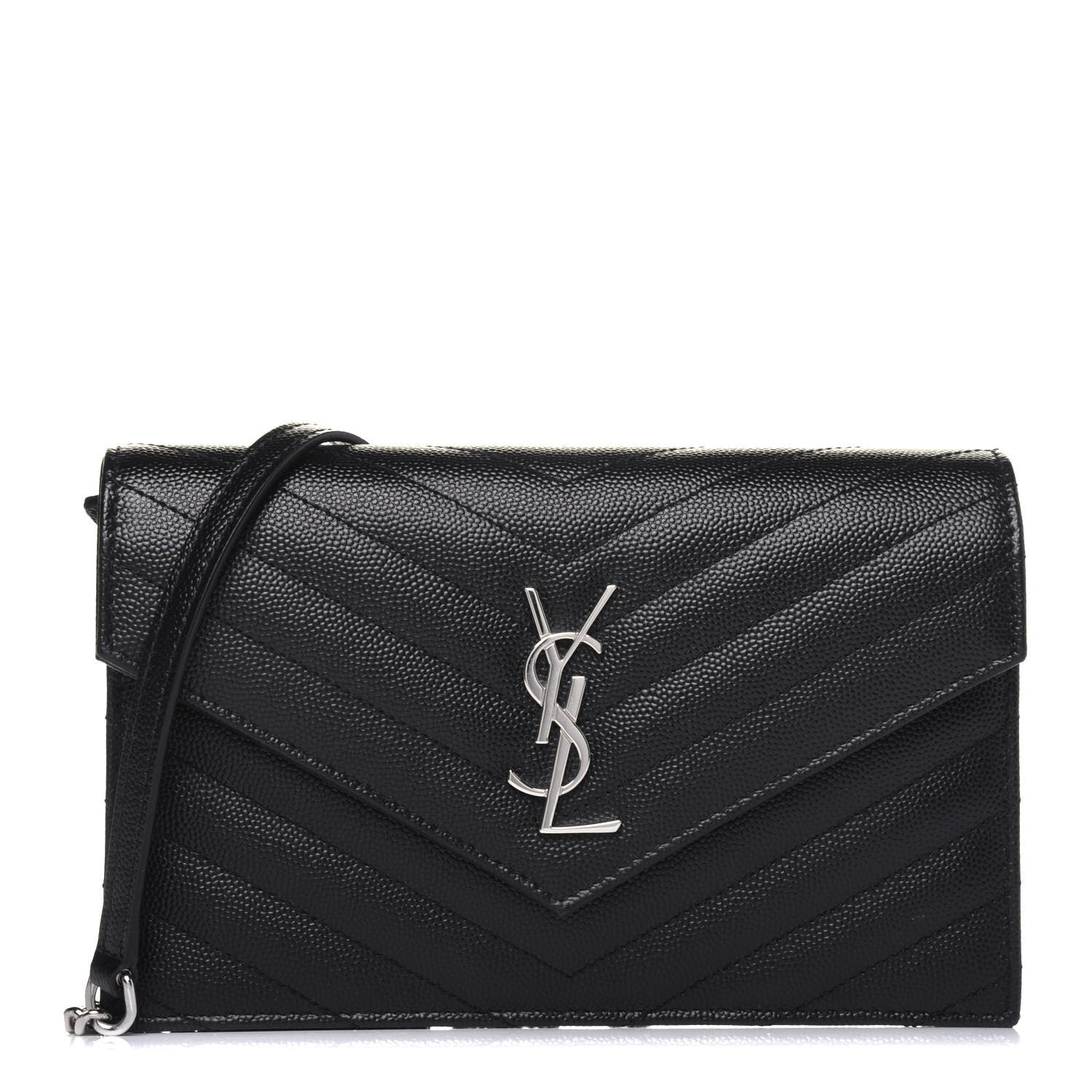 Saint Laurent Grain De Poudre Matelasse Chevron Monogram Envelope Chain Wallet Black 1 of 10