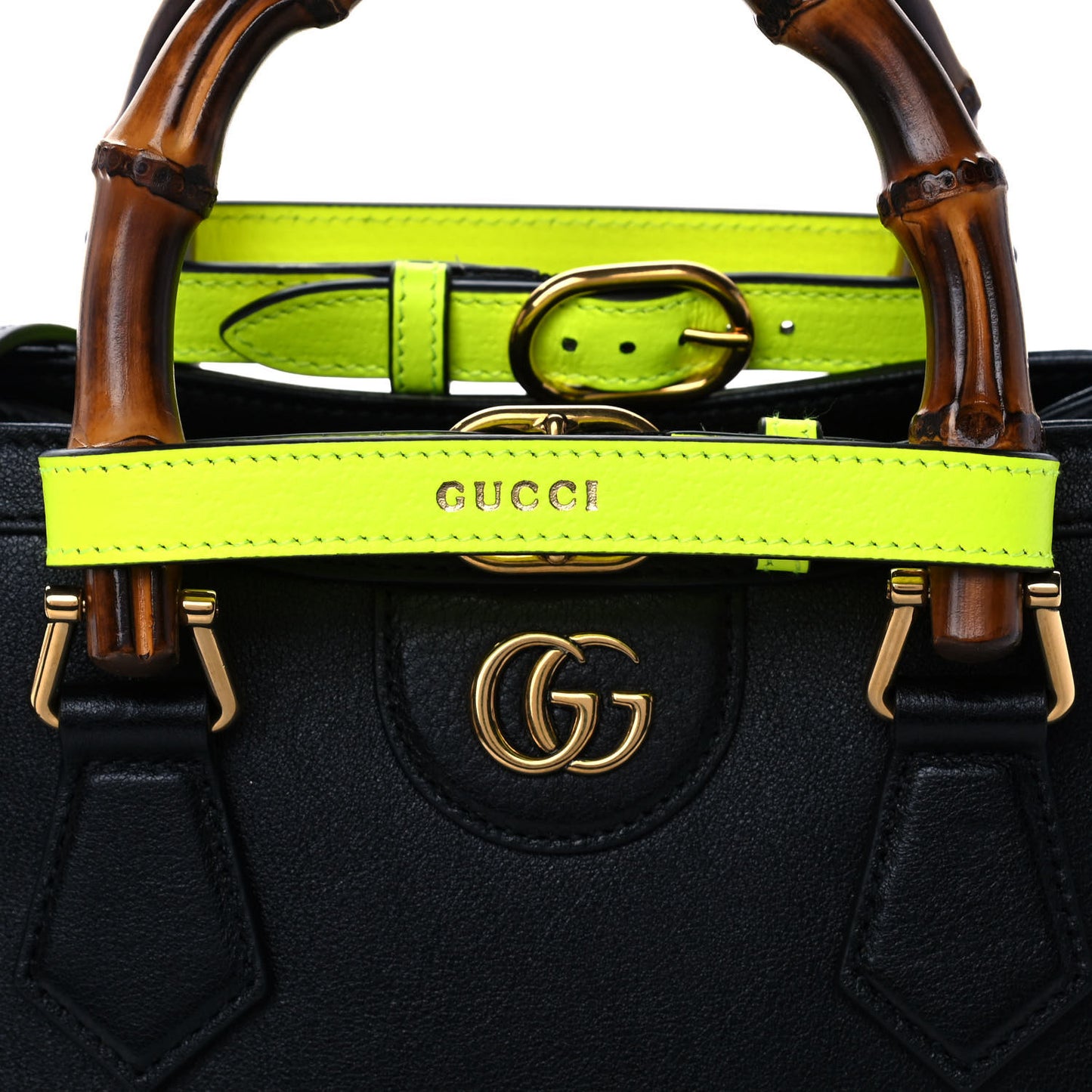 Wonka Grain Calfskin Mini Diana Tote Bag Black Yellow Fluo