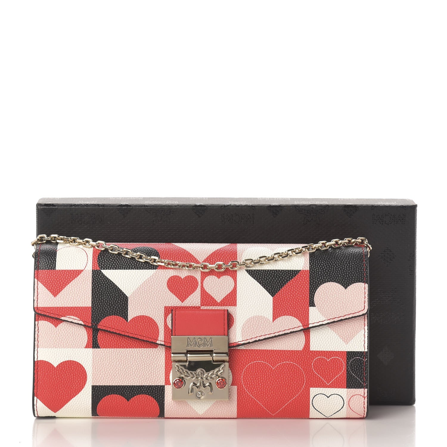 MCM Calfskin Heart Print Large Patricia Wallet On Chain Multicolor 10 of 10