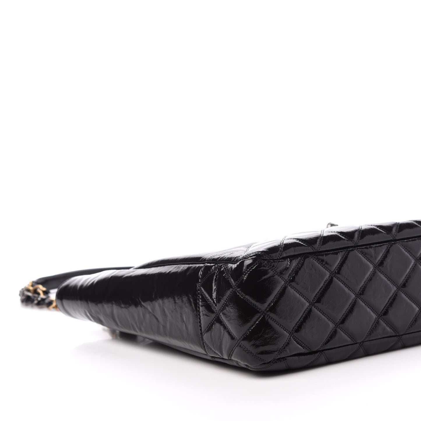 Shiny Aged Calfskin Quilted Large Shopping Bag Black