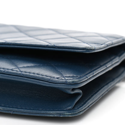 Chanel Lambskin Quilted Wallet On Chain WOC Blue 10 of 15