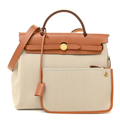 Hermes Military Toile Vache Hunter Herbag Zip Retourne 31 PM Beton Naturel 3 of 12