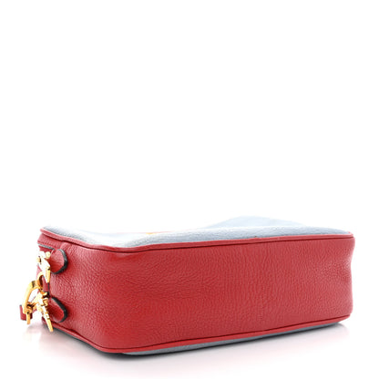 Miu Miu Goatskin Madras Double Zip Crossbody Bag Rosso Cielo 4 of 13