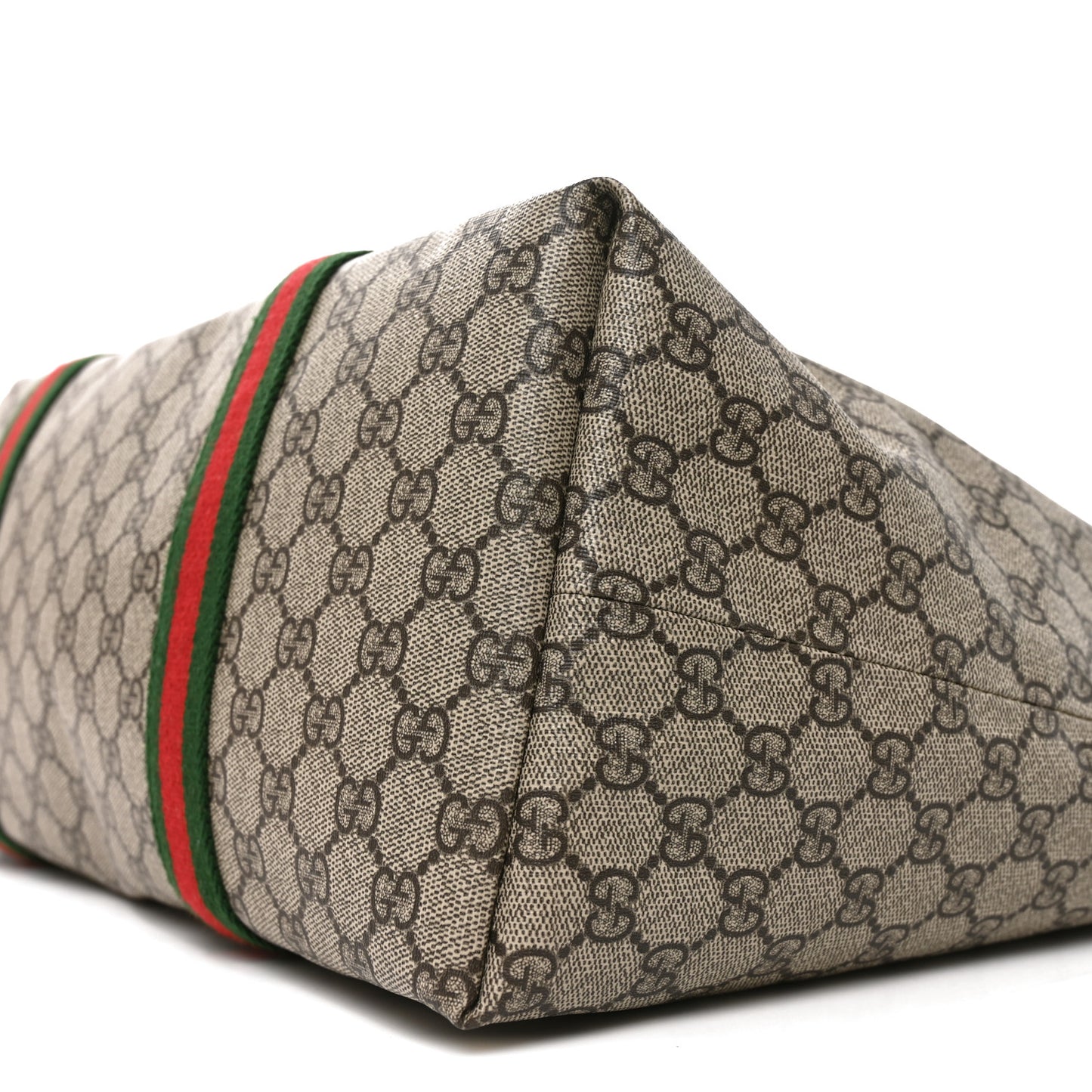 Tender GG Supreme Monogram Textured Dollar Calfskin Web Tote Beige Ebony New Acero