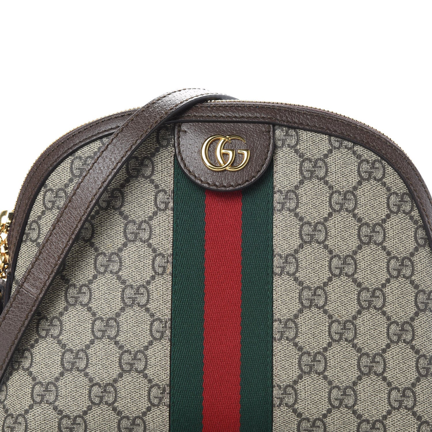 Gucci GG Supreme Monogram Textured Dollar Calfskin Web Small Ophidia Dome Shoulder Bag Beige Ebony New Acero 8 of 11