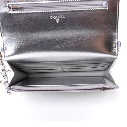 Chanel Gradient Metallic Calfskin Quilted Wallet On Chain WOC Silver Blue Yellow Purple 4 of 11