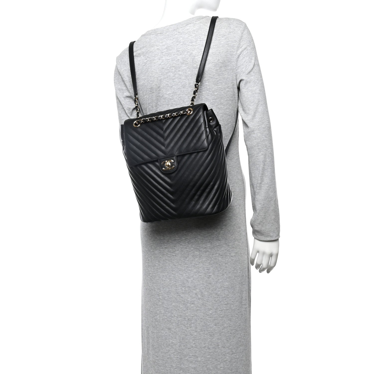 Chanel Calfskin Chevron Quilted Large Urban Spirit Backpack Black 2 of 10