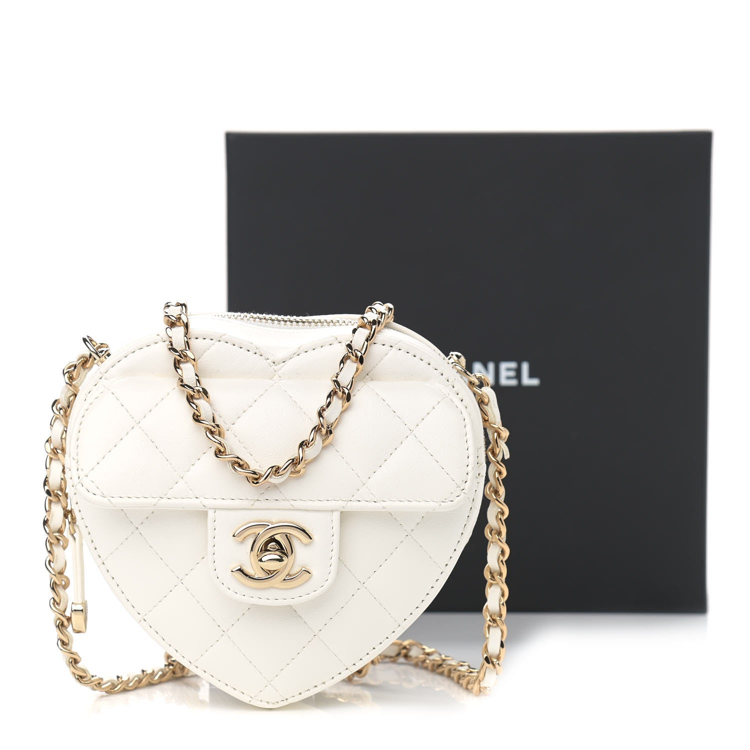 Chanel Lambskin Quilted CC In Love Heart Clutch With Chain White 12 of 12
