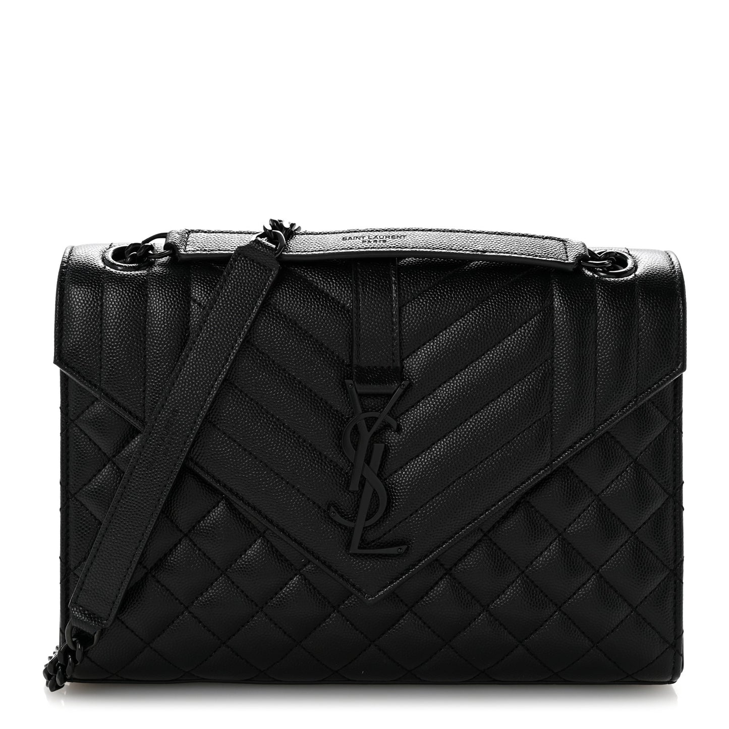 Grain De Poudre Textured Mixed Matelasse Triquilt Medium Monogram Monochrome Satchel Black