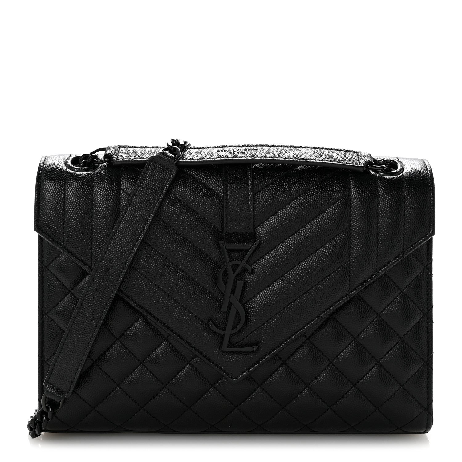 Saint Laurent Grain De Poudre Textured Mixed Matelasse Triquilt Medium Monogram Monochrome Satchel Black 1 of 12