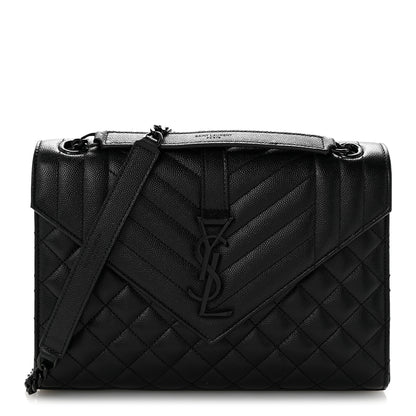 Saint Laurent Grain De Poudre Textured Mixed Matelasse Triquilt Medium Monogram Monochrome Satchel Black 1 of 12