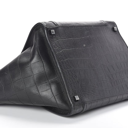 Celine Crocodile Embossed Calfskin Medium Phantom Luggage Black 10 of 11