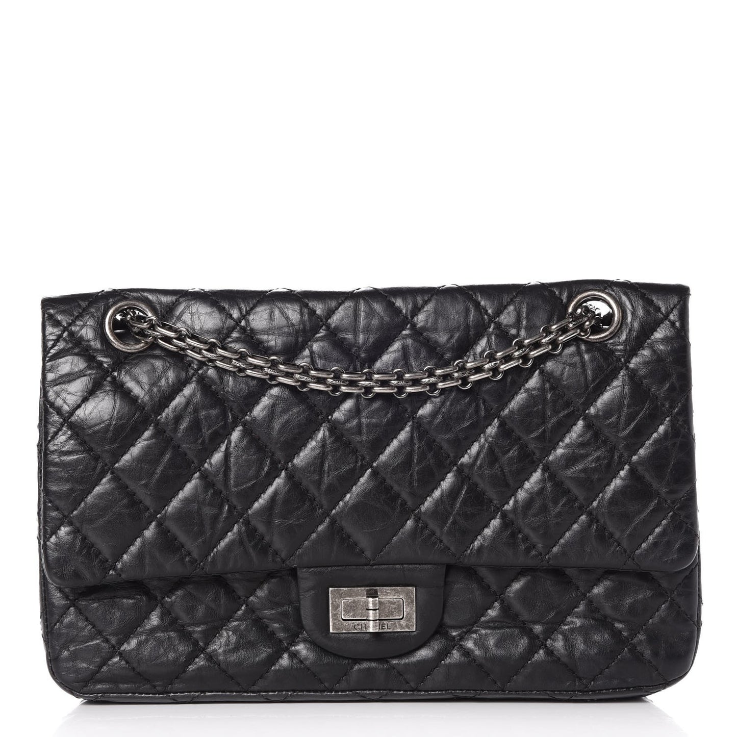 Aged Calfskin Quilted 2.55 Reissue 225 Flap Black