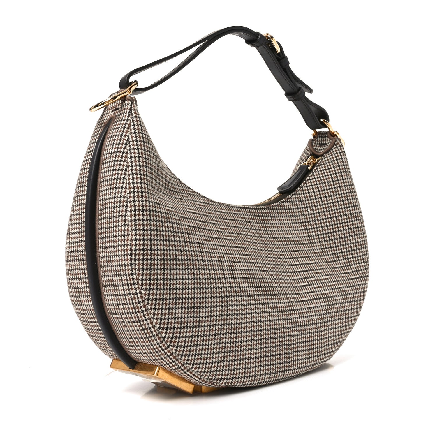 Wool Vitello Grace Small Houndstooth Small Fendigraphy Hobo Bag Beige Ebano