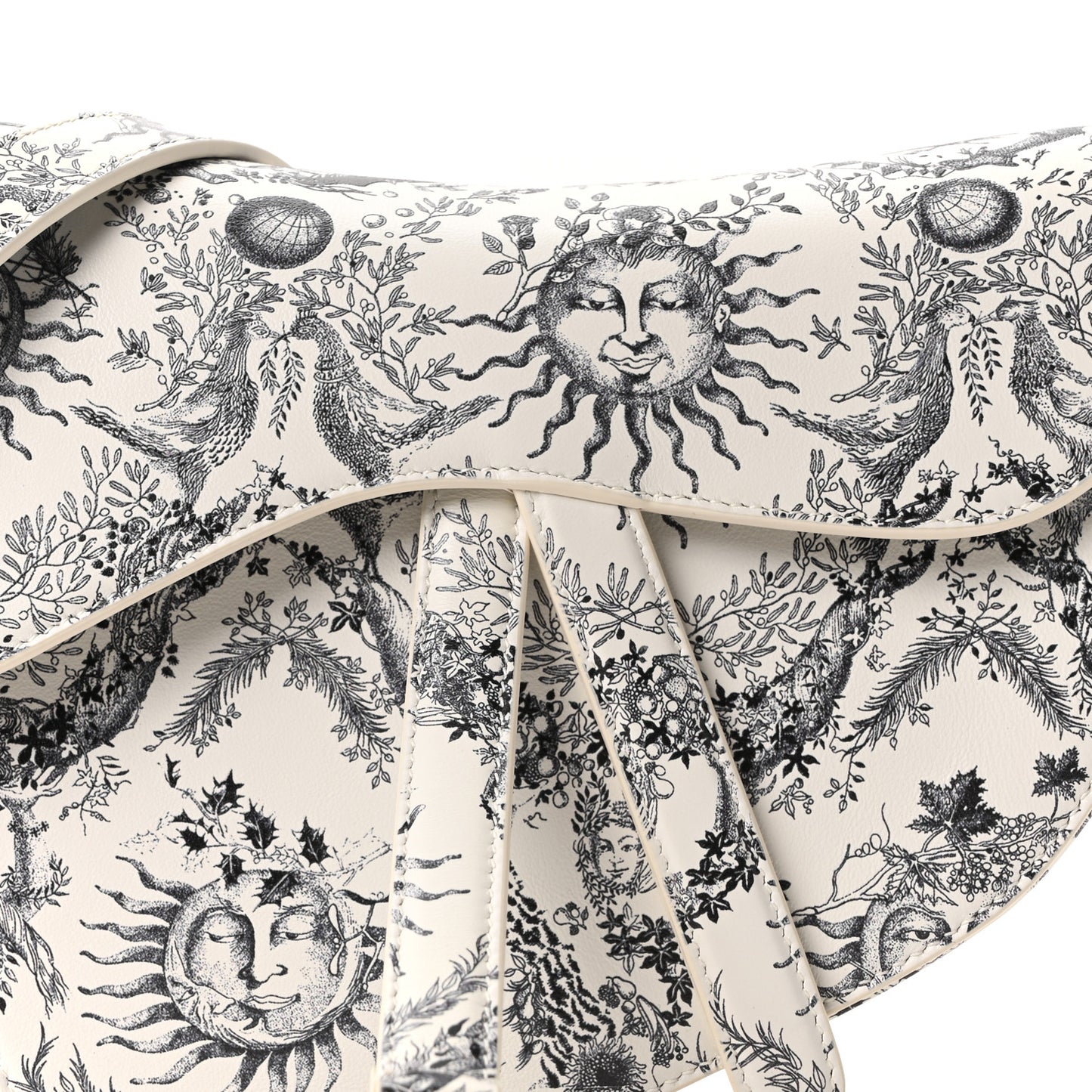 Calfskin Le Soleil Print Saddle Bag With Strap White Black