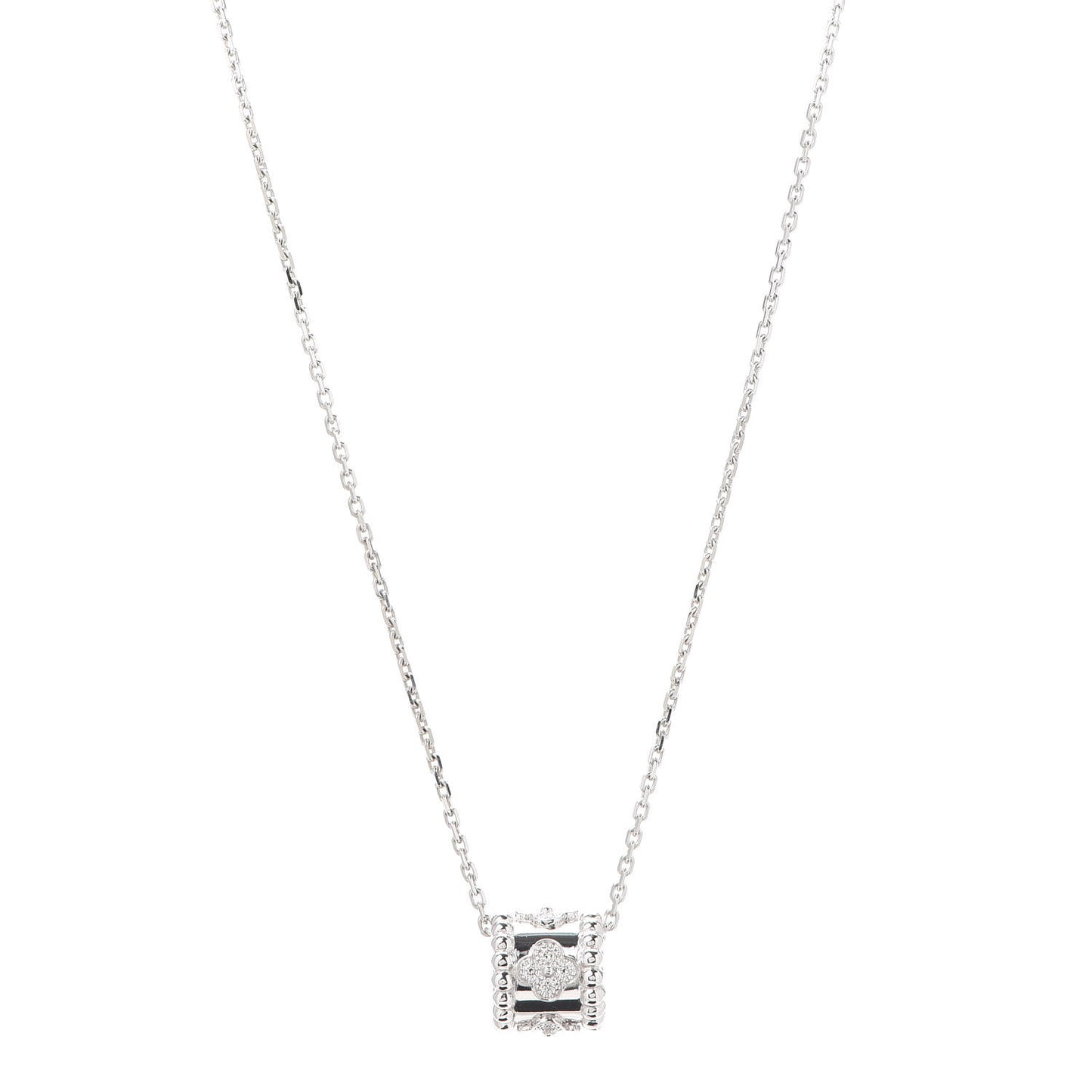 18K White Gold Diamond Small Perlee Clovers Pendant Necklace