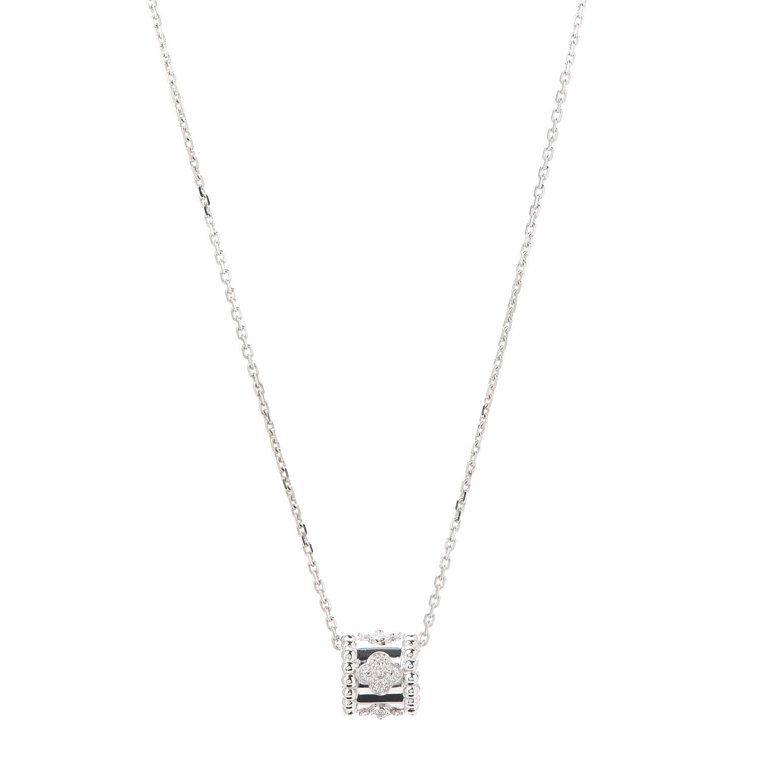 Van Cleef & Arpels 18K White Gold Diamond Small Perlee Clovers Pendant Necklace 1 of 10