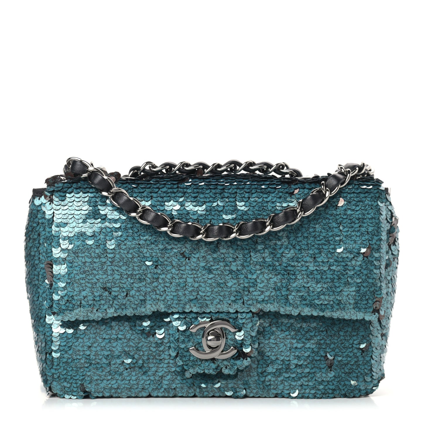 Sequin Lambskin Mini Flap Blue Black