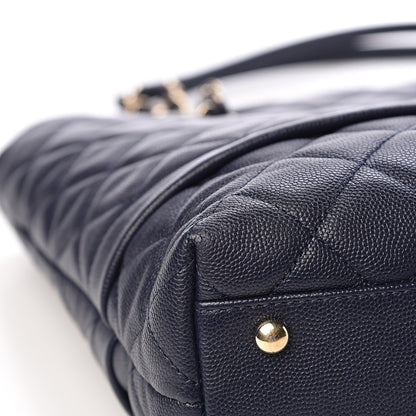 Chanel Caviar Quilted Small Zipped Shopping Tote Navy Blue 8 of 16
