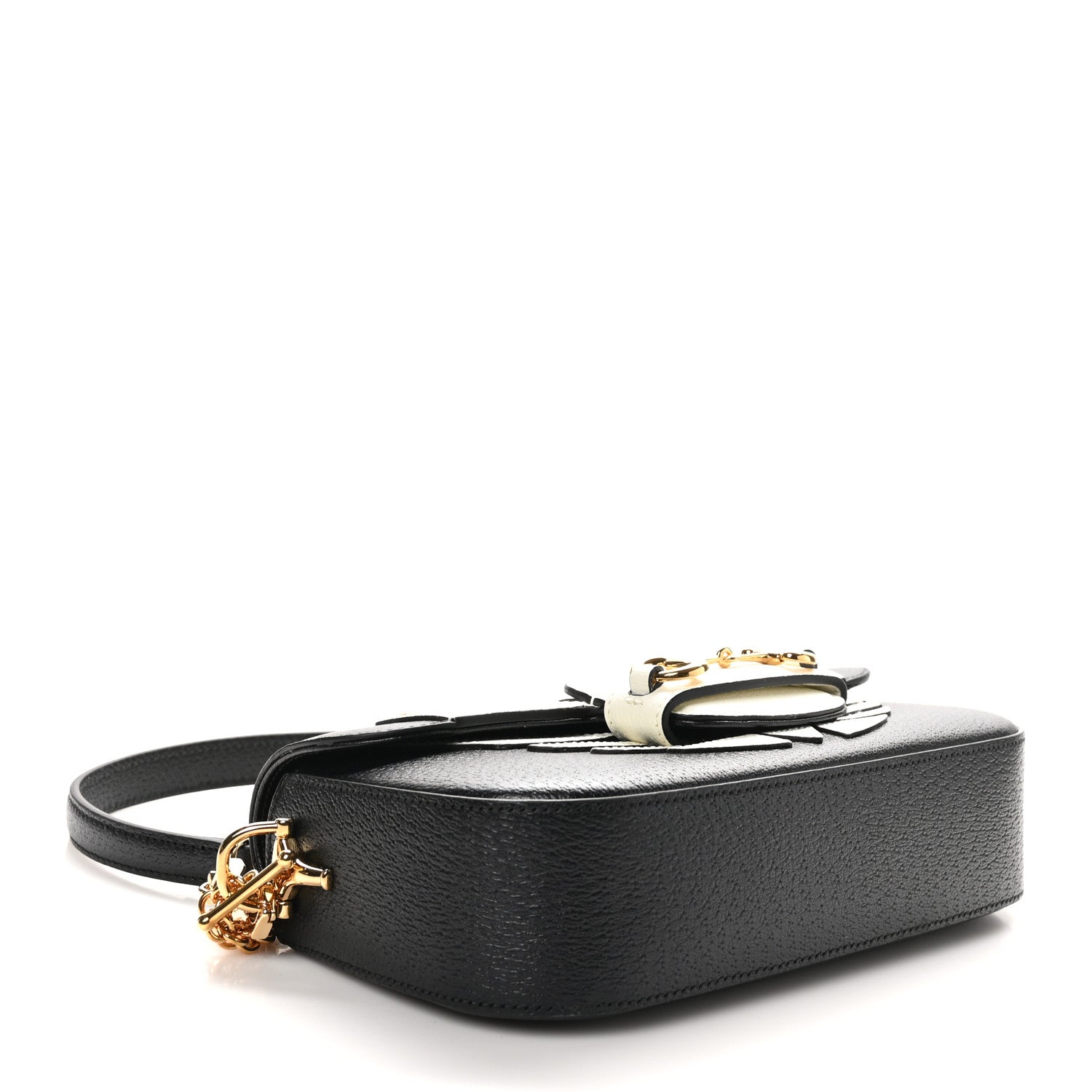 Gucci X ADIDAS Textured Dollar Calfskin Web Small Trefoil Horsebit 1955 Shoulder Bag Black Off White 4 of 10