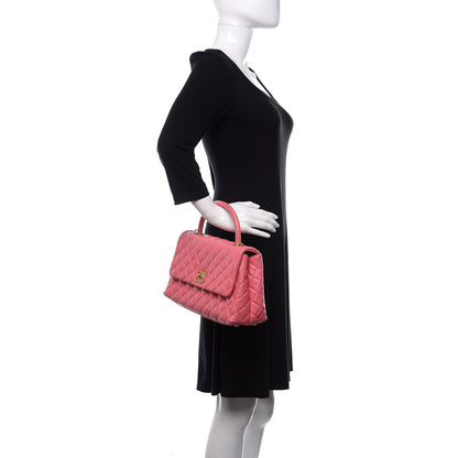 Chanel Caviar Lizard Embossed Quilted Small Coco Handle Flap Pink 3 of 12