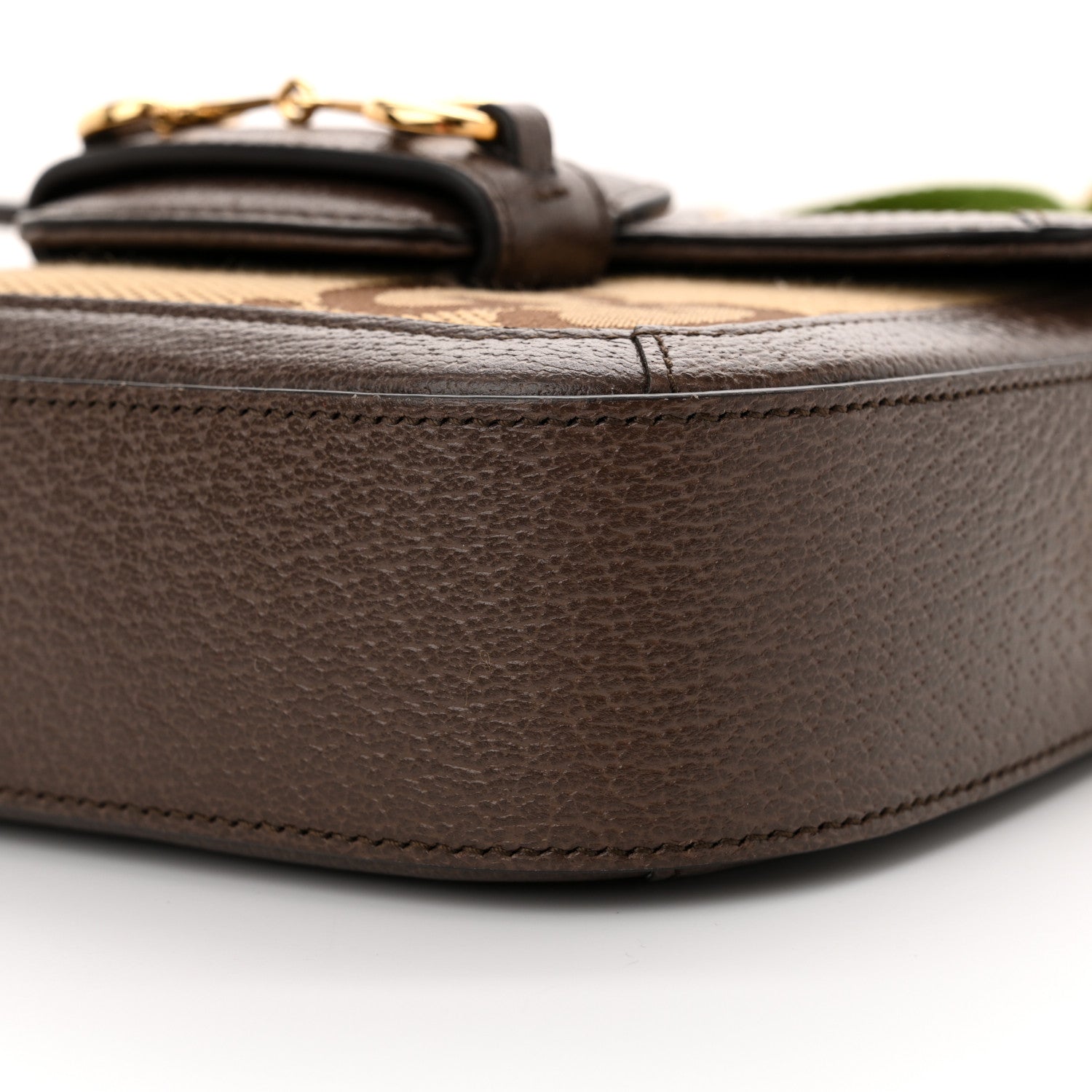Gucci Monogram Jumbo GG Textured Dollar Calfskin Web Mini Horsebit 1955 Shoulder Bag Camel Ebony New Acero 10 of 11