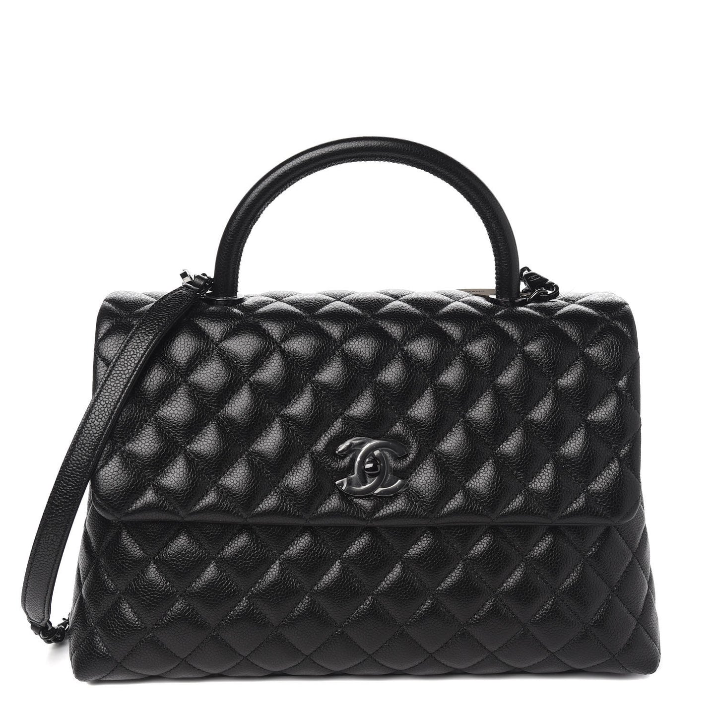 Caviar Quilted Medium Coco Handle Flap So Black