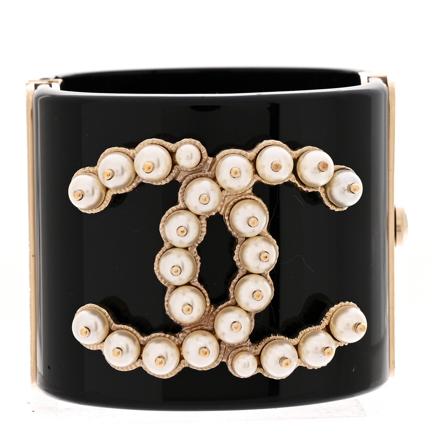Chanel Resin Pearl CC Cuff Black 1 of 5
