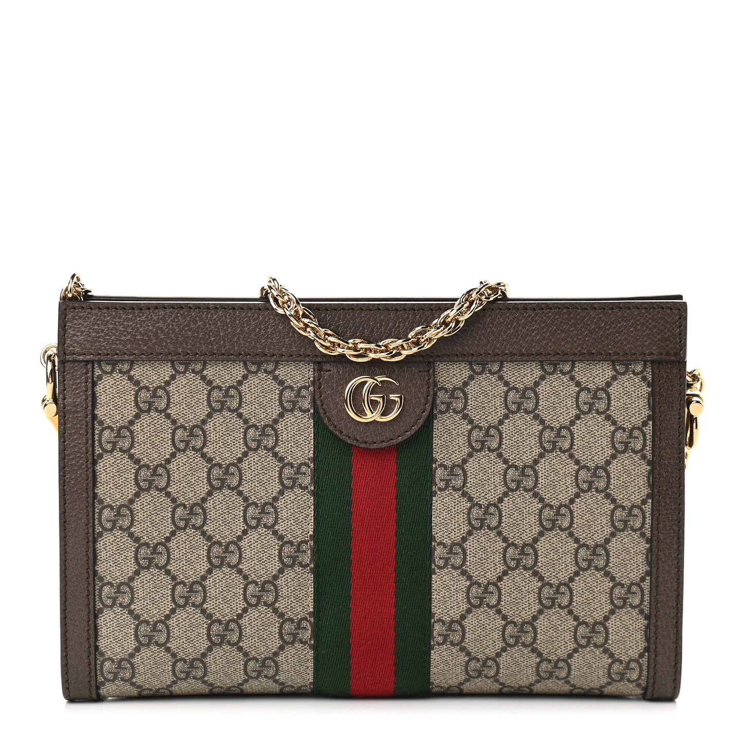 GG Supreme Monogram Web Small Ophidia Chain Shoulder Bag Brown