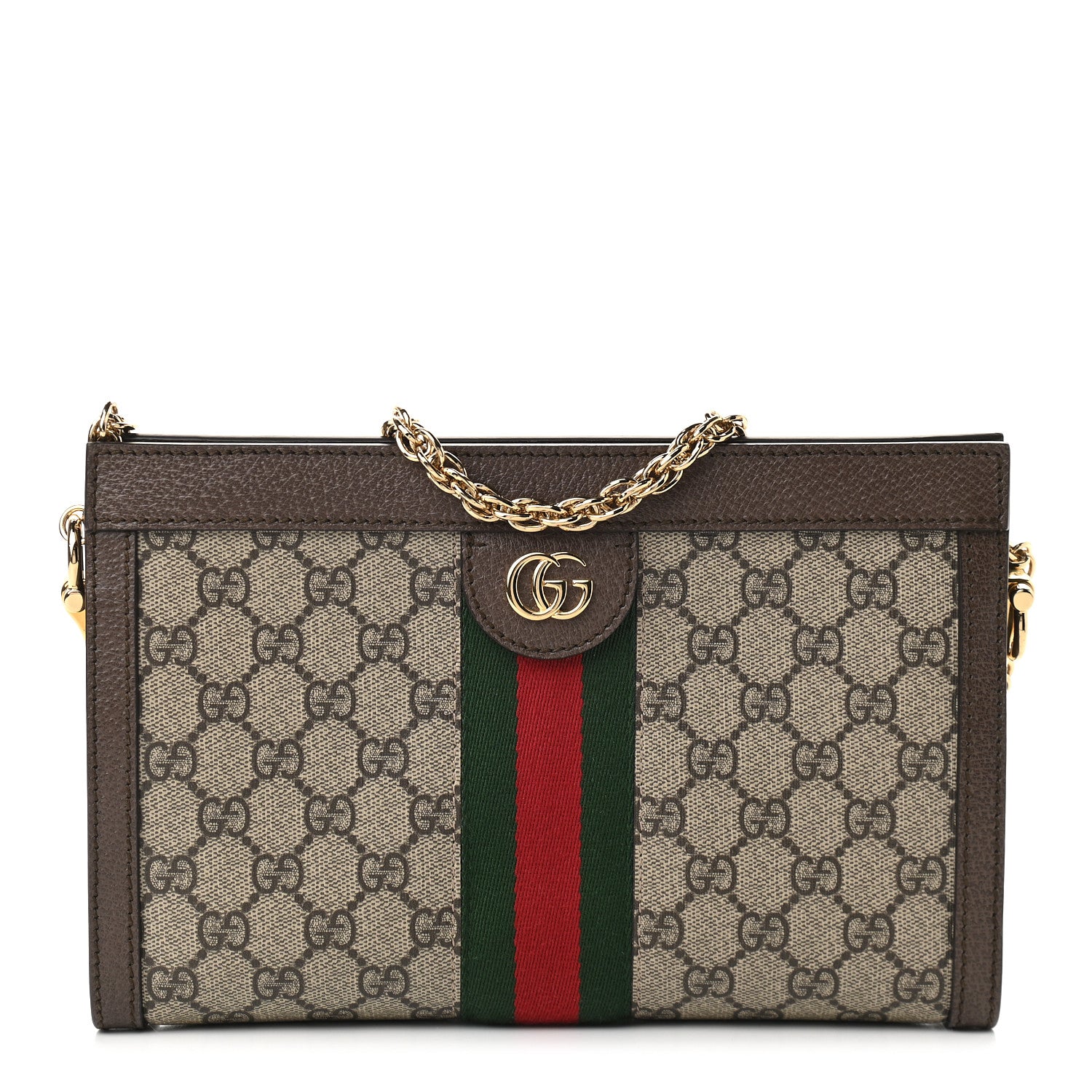 Gucci GG Supreme Monogram Web Small Ophidia Chain Shoulder Bag Brown 1 of 9