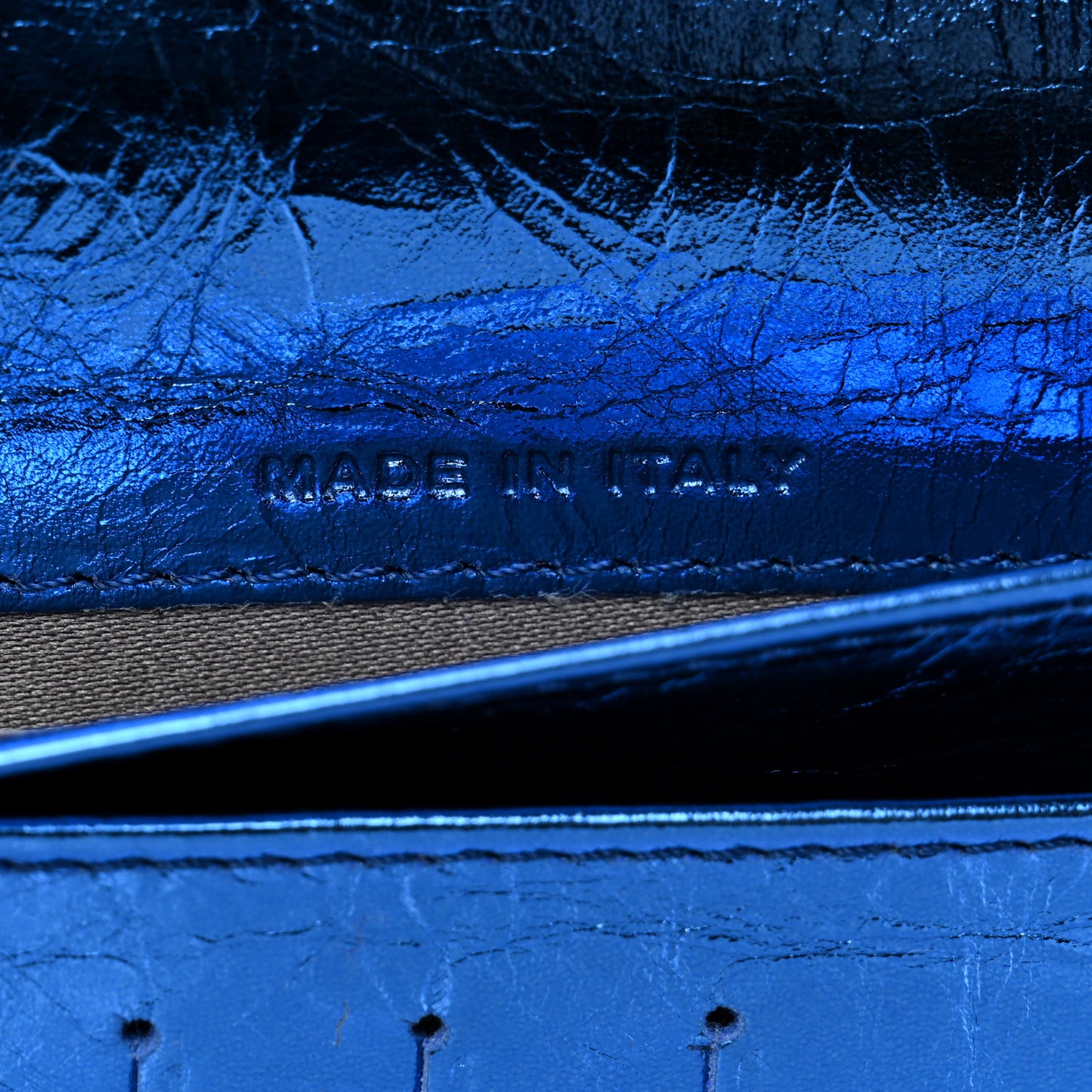 Metallic Aged Calfskin CC Bow Wallet Blue