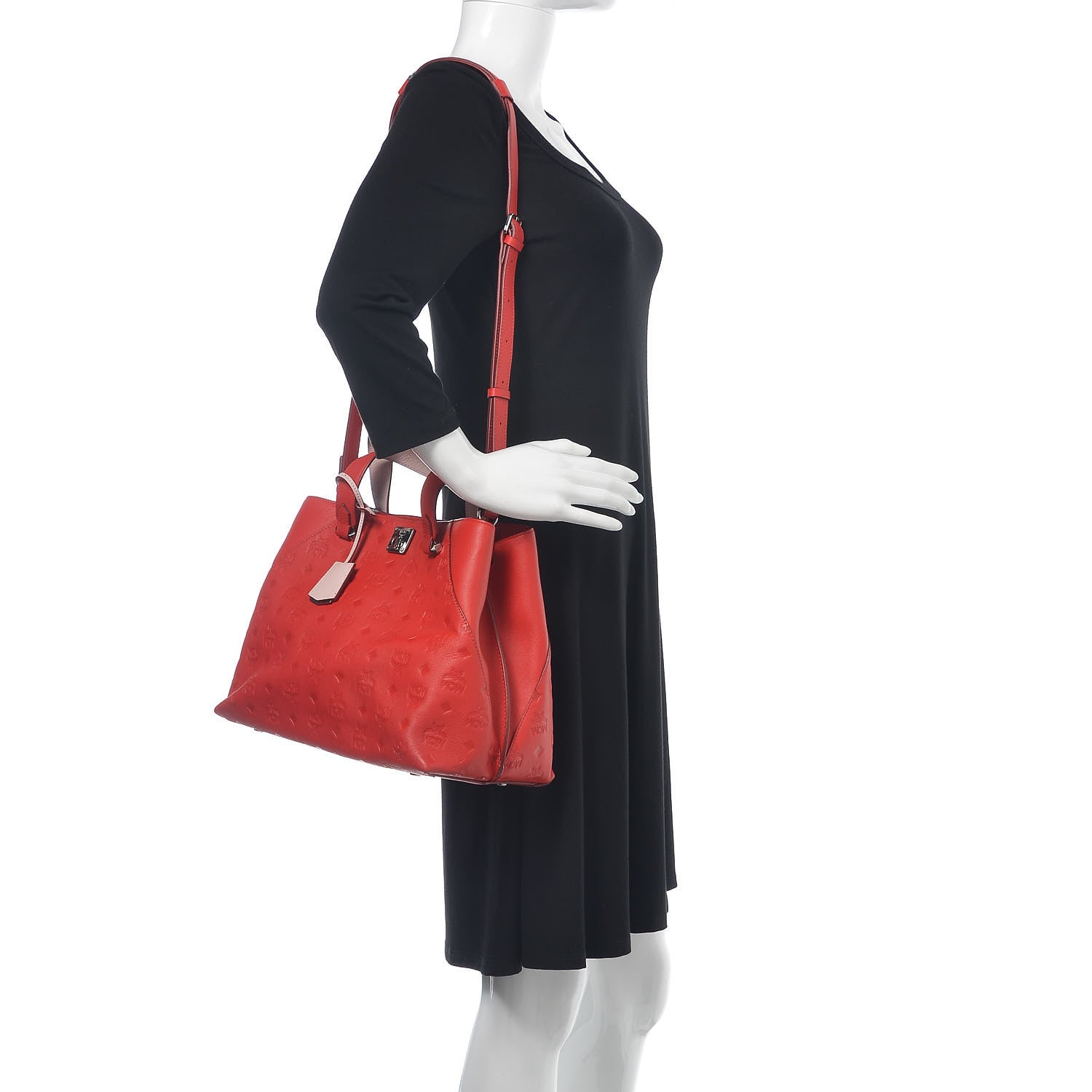 MCM Calfskin Ottomar Monogram Large Essential Tote Viva Red 3 of 16