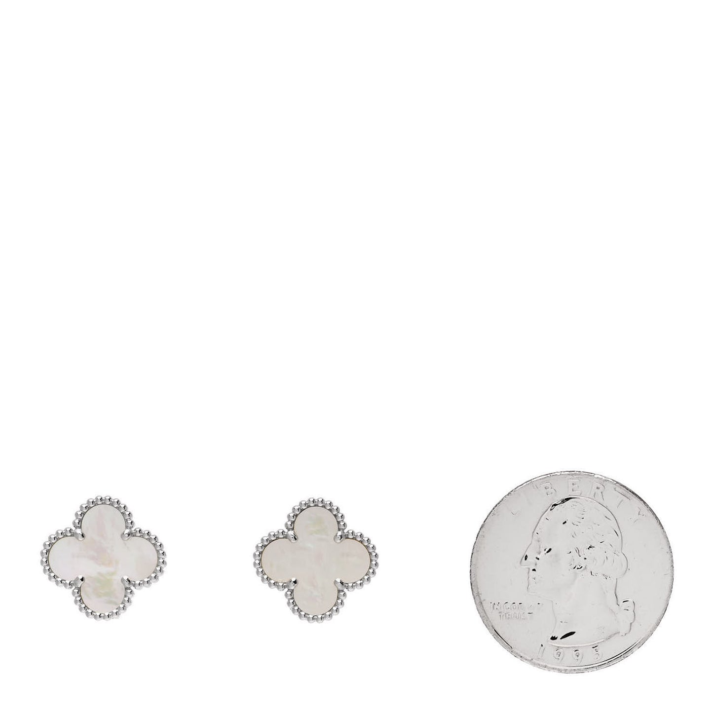 18K White Gold Mother of Pearl Vintage Alhambra Earrings