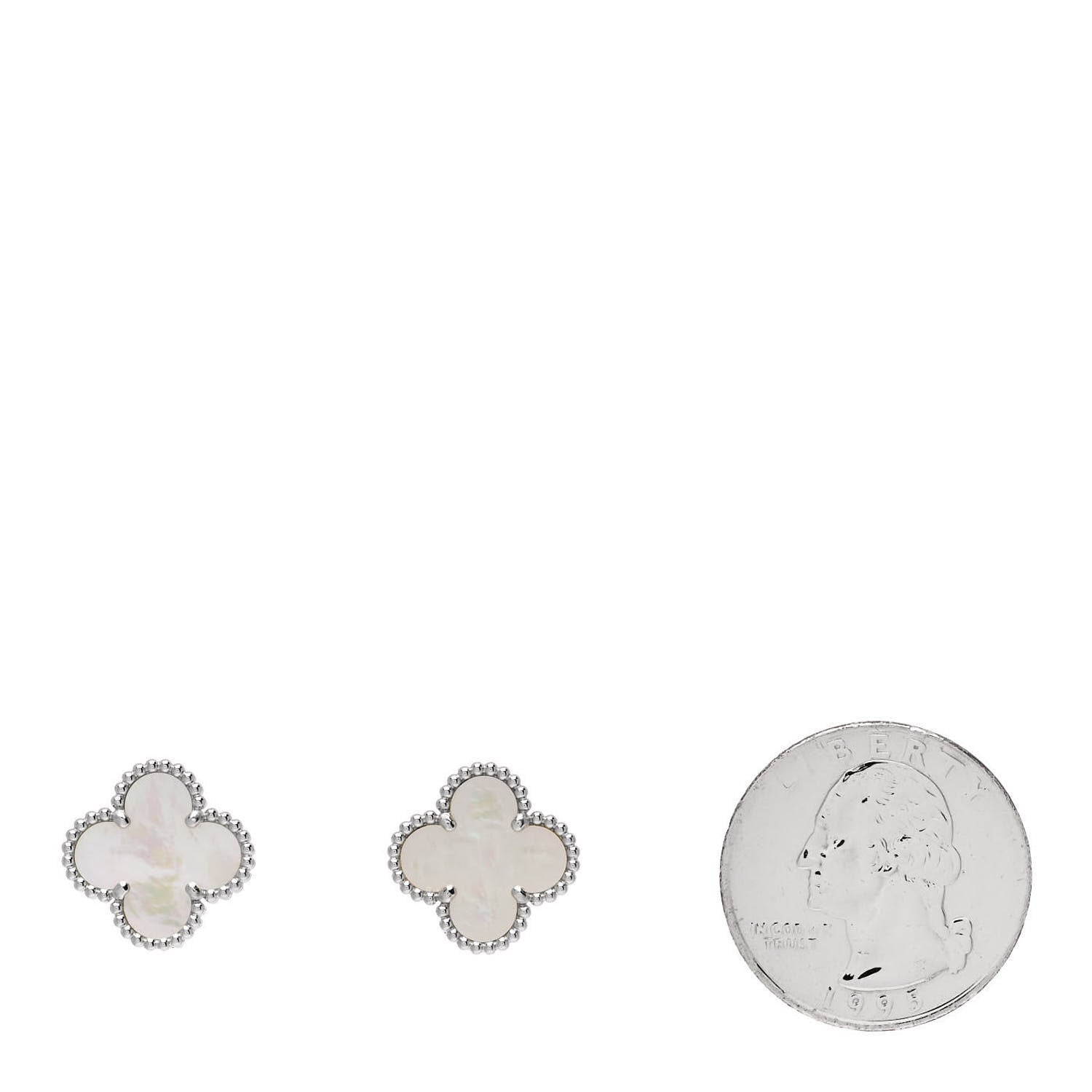 Van Cleef & Arpels 18K White Gold Mother of Pearl Vintage Alhambra Earrings 2 of 5