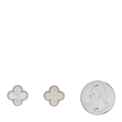 Van Cleef & Arpels 18K White Gold Mother of Pearl Vintage Alhambra Earrings 2 of 5