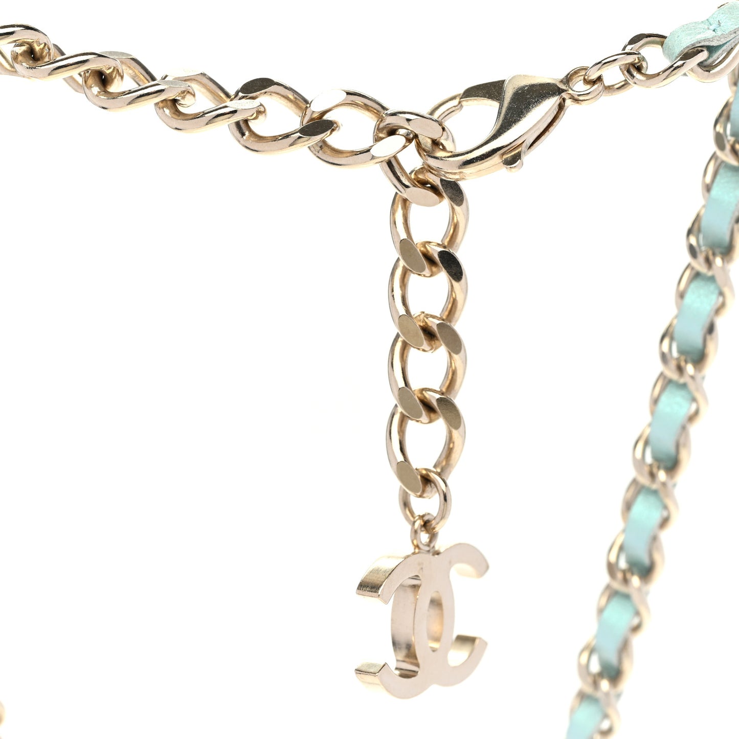 Metal Lambskin Lock Double Necklace Iridescent Blue