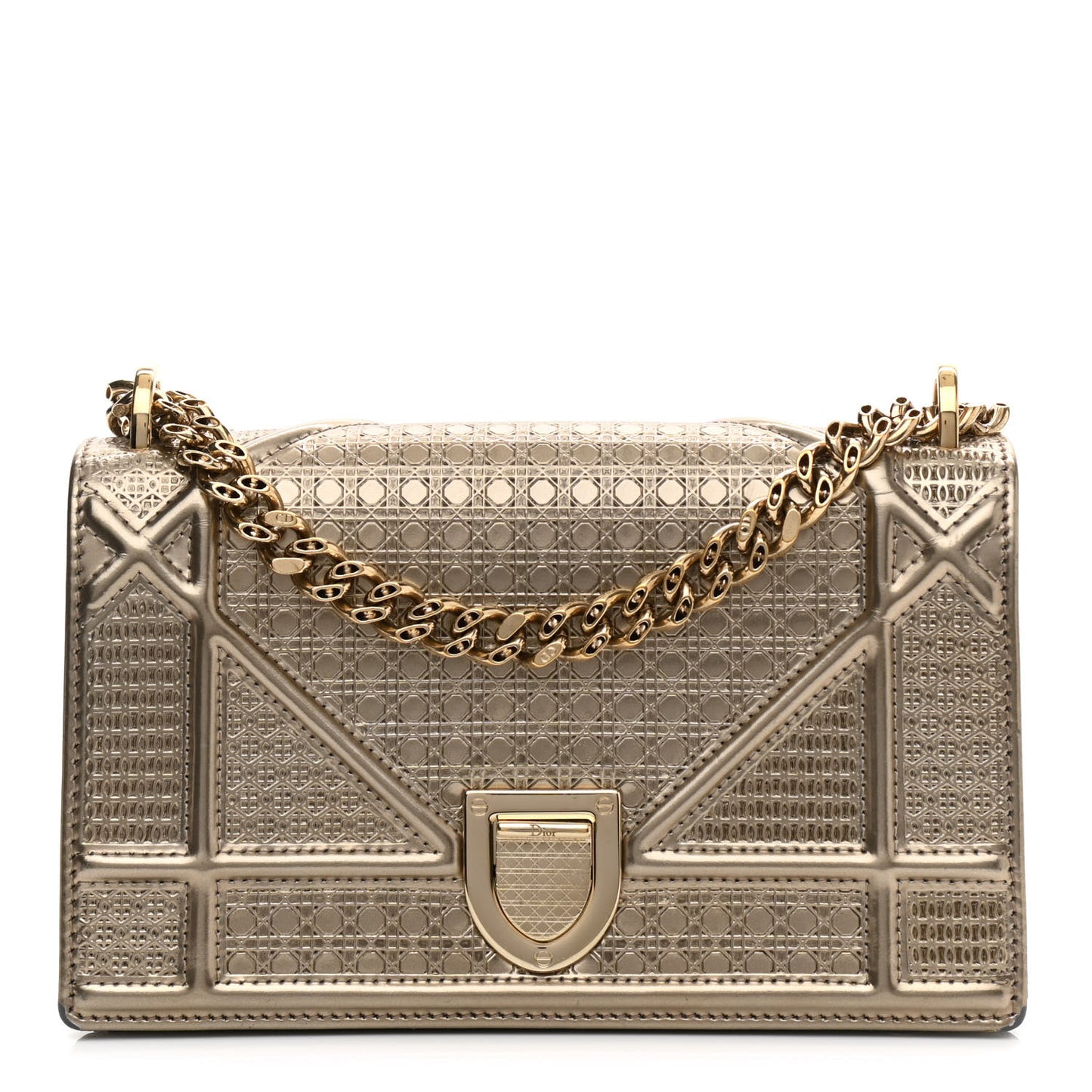 Metallic Patent Micro-Cannage Mini Diorama Flap Bag Gold