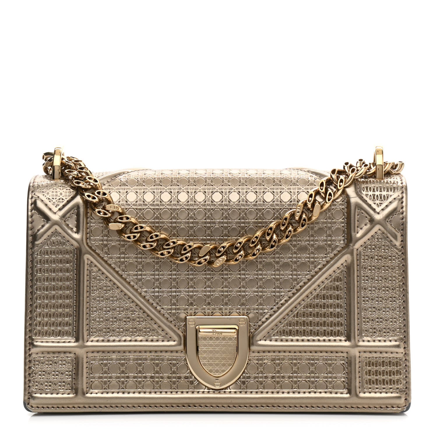Christian Dior Metallic Patent Micro-Cannage Mini Diorama Flap Bag Gold 1 of 9