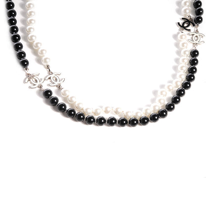 Chanel Pearl CC Beaded Long Necklace Black White 3 of 7