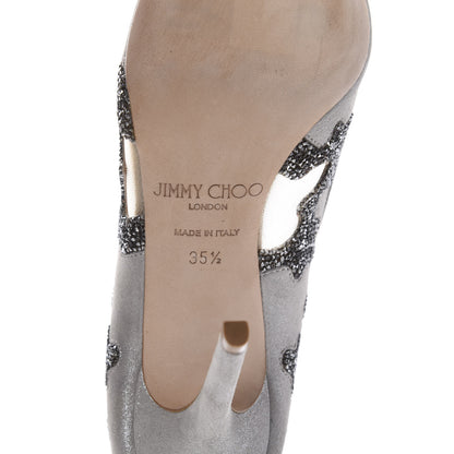 Jimmy Choo Suede Mesh Crystal Rocks Karmel 100 Pumps 35.5 Grey 7 of 10