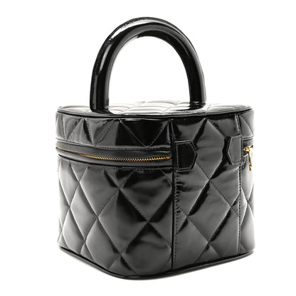 Chanel Patent Quilted Top Handle Vanity Case Black 3 of 10