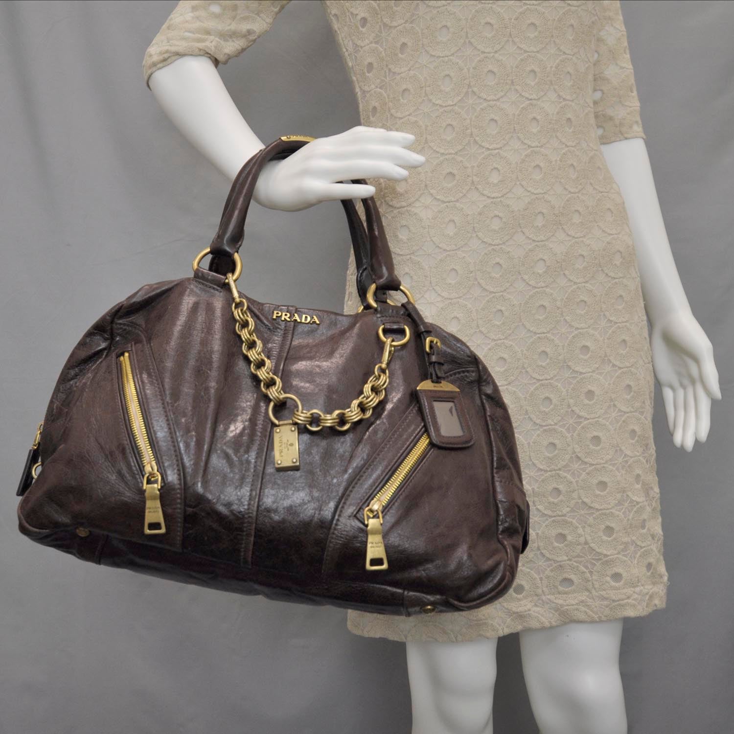 Prada Vitello Shine Chain Tote Moro Brown 2 of 9