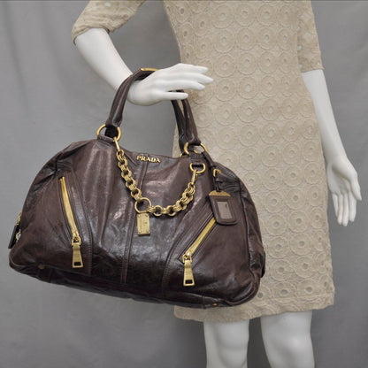 Prada Vitello Shine Chain Tote Moro Brown 2 of 9
