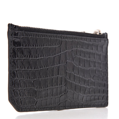 Saint Laurent Calfskin Crocodile Embossed 5 Fragments Zip Pouch Card Holder Black 3 of 8
