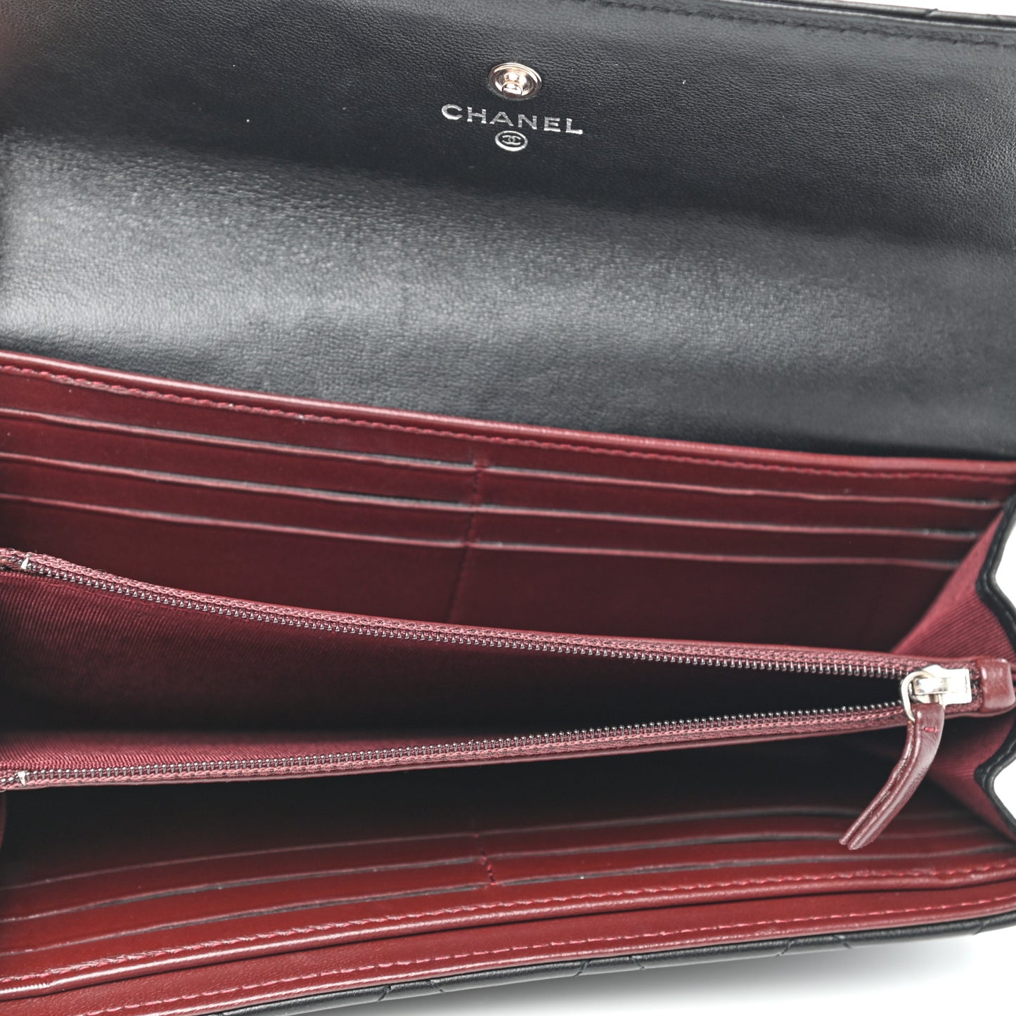 Lambskin Quilted Long Flap Wallet Black