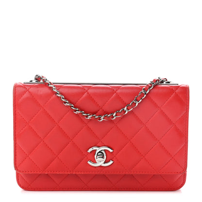 Chanel Lambskin Quilted Trendy CC Wallet On Chain WOC Red 1 of 12