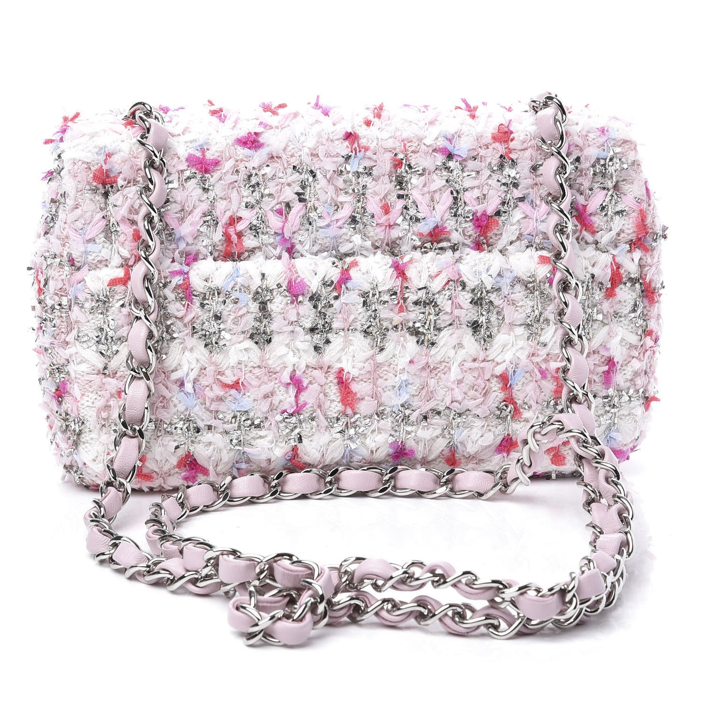 Tweed Quilted Mini Rectangular Flap Light Pink Silver Blue