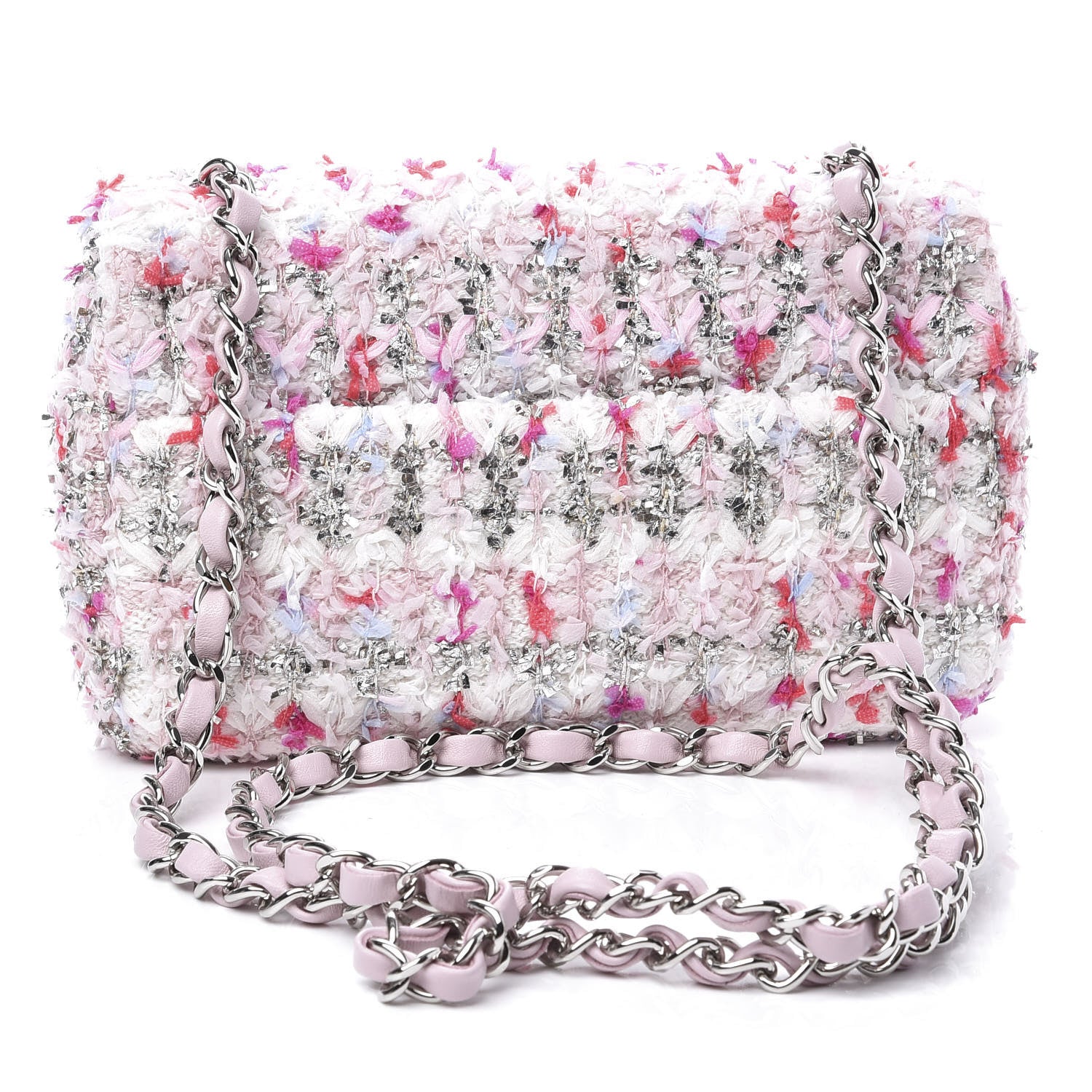 Chanel Tweed Quilted Mini Rectangular Flap Light Pink Silver Blue 2 of 10
