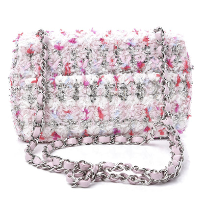 Chanel Tweed Quilted Mini Rectangular Flap Light Pink Silver Blue 2 of 10