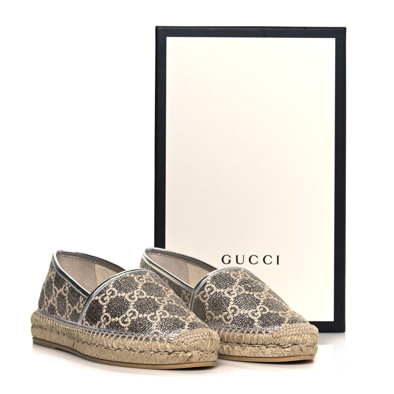 Gucci Lame Nappa GG Monogram Espadrilles 39.5 Silver Beige 9 of 9